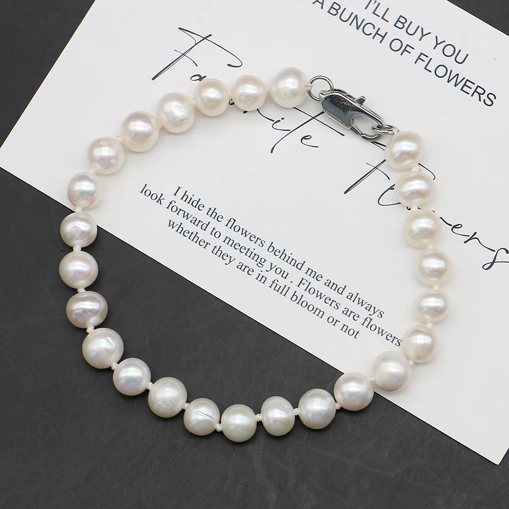 1strand Vintage Irregular Round Natural Freshwater White Pearl Beads 7-8mm Bracelet Ideal Jewelry Gift for Weddings Parties