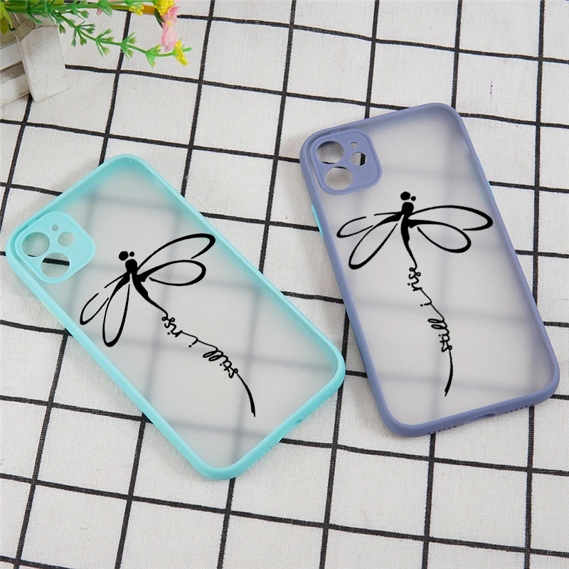 Cute Dragonfly Print Phone Case for iPhone 11 12 13 14 Pro Max X XS XR Max 6 7 8 Plus SE Transparent Matte Hard Shell Back Cover