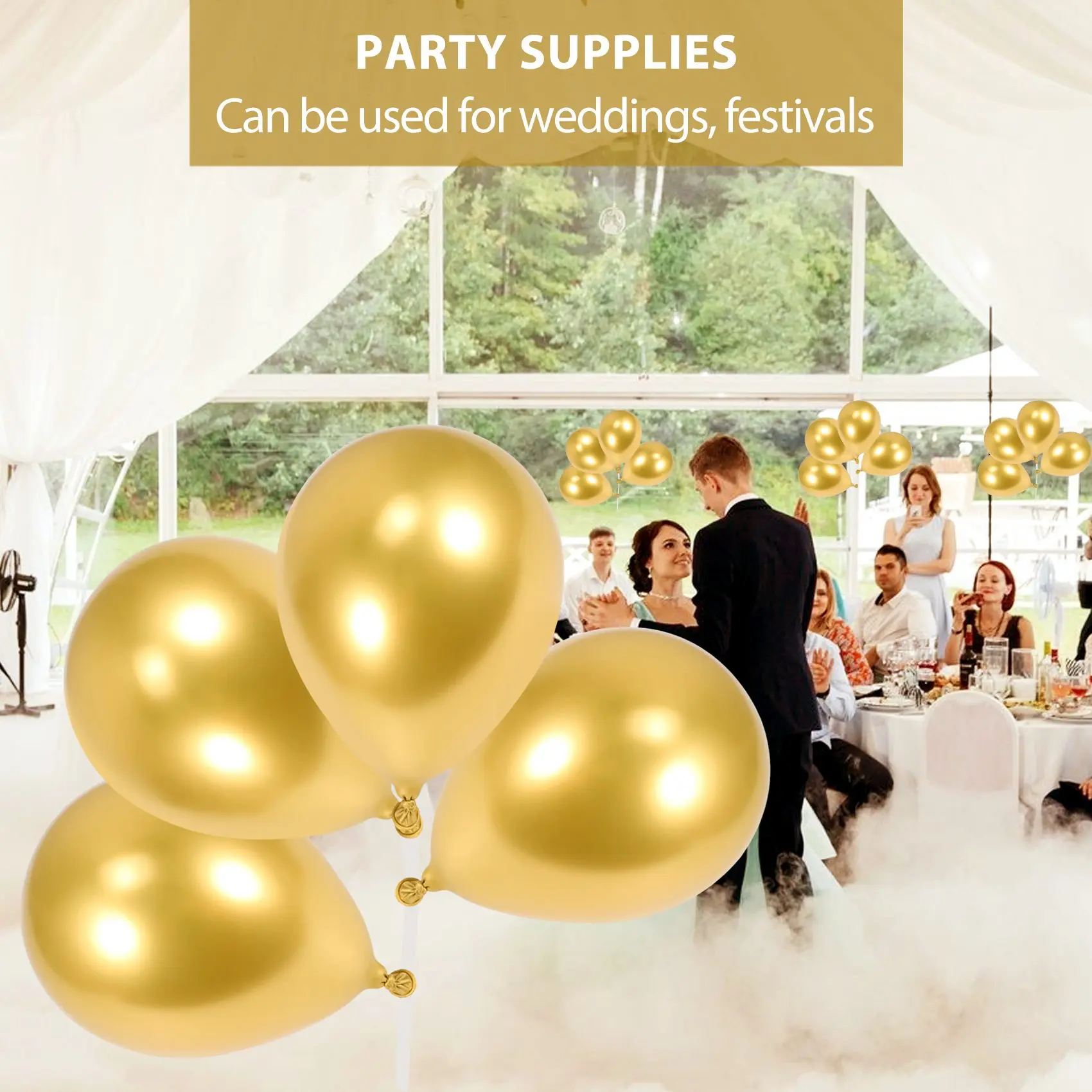 100 قطعة من بالونات اللاتكس المصنوعة من الكروم المعدني الذهبي، بالونات هيليوم مستديرة مقاس 5 بوصة لحفلات الزفاف والذكرى السنوية وحفلات استقبال المولود الجديد #4