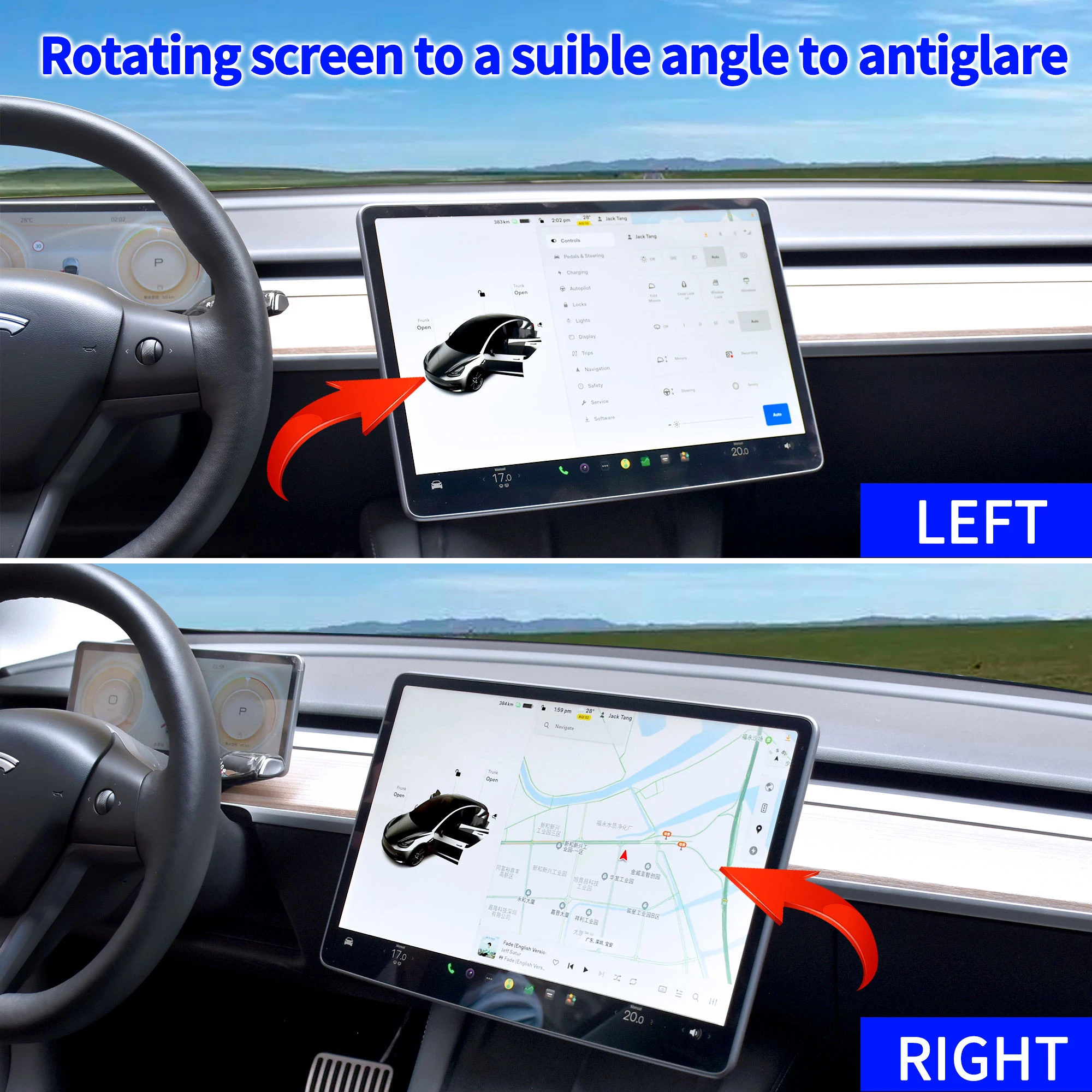 Montagem giratória para monitor Tesla Model 3, girar o suporte, tela de alta inclinação, transformar a exibição, móvel, LHD, RHD, 2017-2024