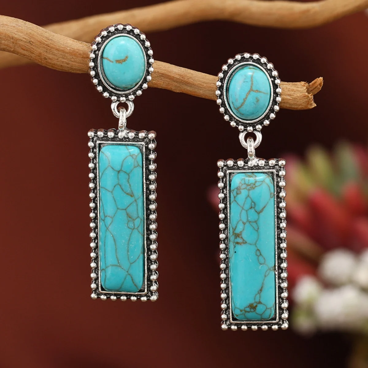 Women's Fashion Retro Turquoise Large Circle Earrings Jewelry Accessories Bohemian Ethnic Style Personalized Earrings