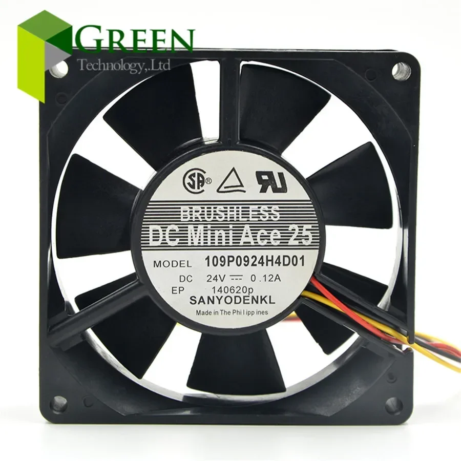 Sanyo Dual Ball Bearing  9025 90mm 90x90x25mm Cooling Fan DC 24V 0.12A 109P0924H4D01 3pin