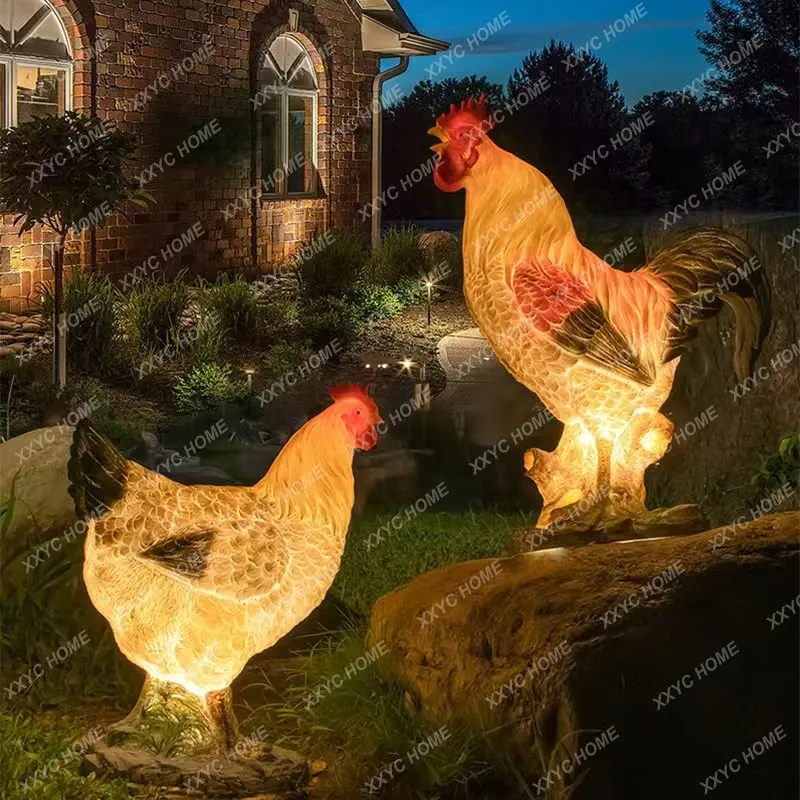 Solar Outdoor Luminous Rooster Hen Lamp Simulation Garden Villa Park Scenic Spot Lawn Animal Lamp