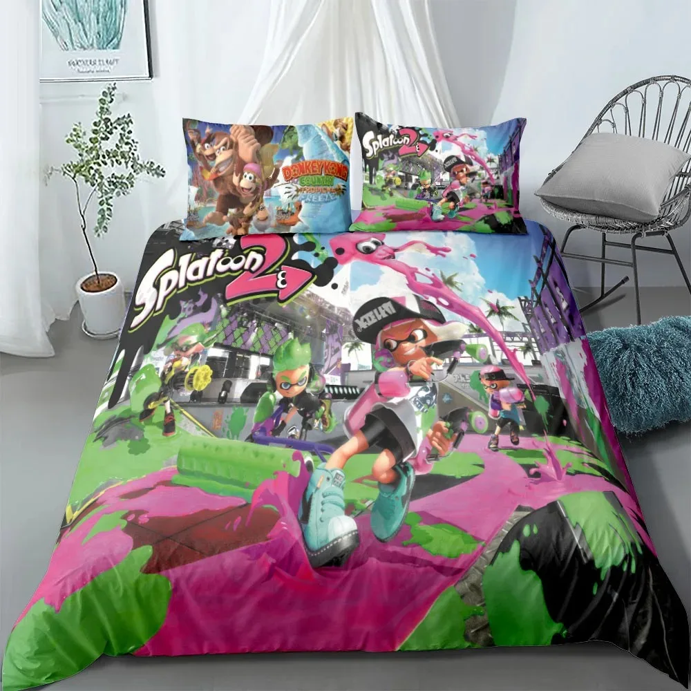 

Splatoon Bedding Set Cartoon Home Textiles For Kids Bed Set Comforter Cover Bedroom Set Queen Dinosaur Duvet Cover