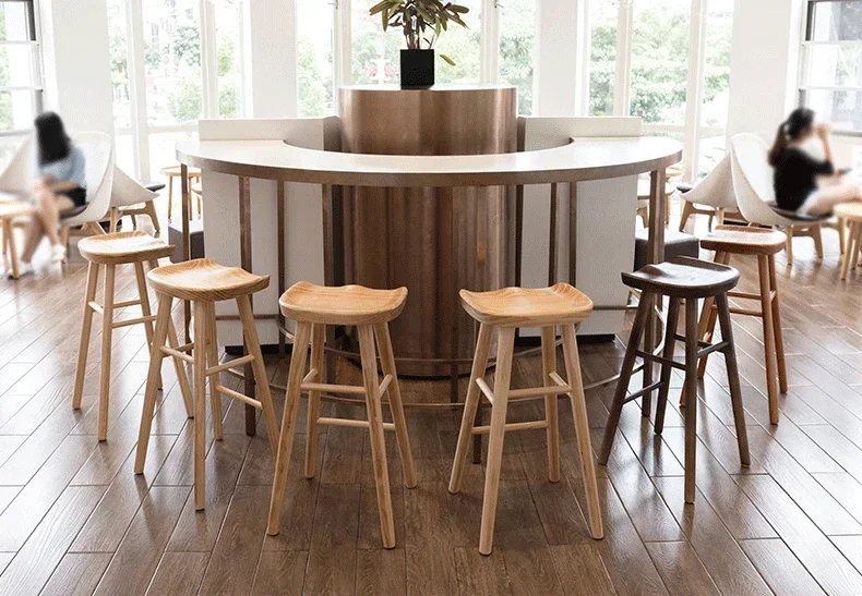 Nordic Commercial Bar Chair Solid Wood Dining Room High Stool Modern Simple Front Desk Cashier Bar Stool Furniture