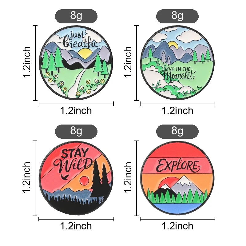 Mountain Landscape Badges Outdoor Nature Scenery Sunset Enamel Pin Hiker Stay Wild Explore Brooch Forest Accessories