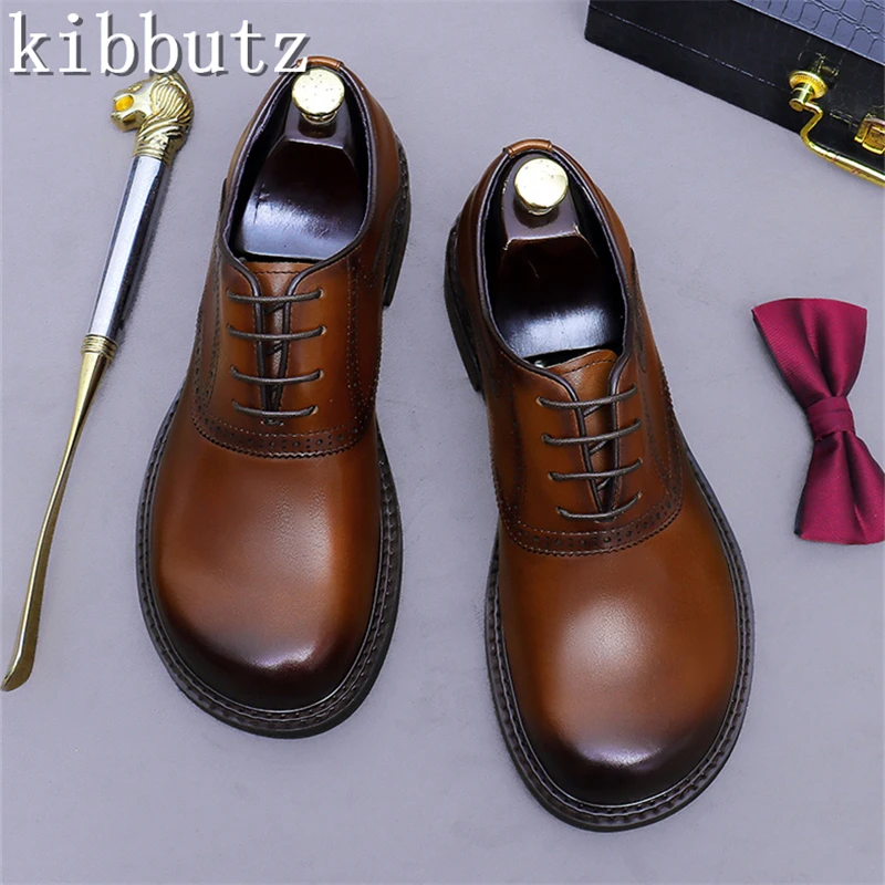 

British Style Big Toe Men Business Shoes Handmade Genuine Leather Lace Up Oxford Shoes Gentlemen Wedding Party Formal Shoes