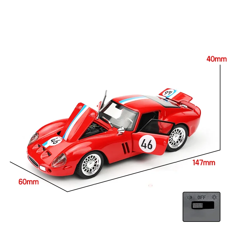 1:32 250 GTO Supercar سبيكة سيارة نموذج ضوء الصوت التراجع لعبة أطفال المقتنيات هدية عيد ميلاد