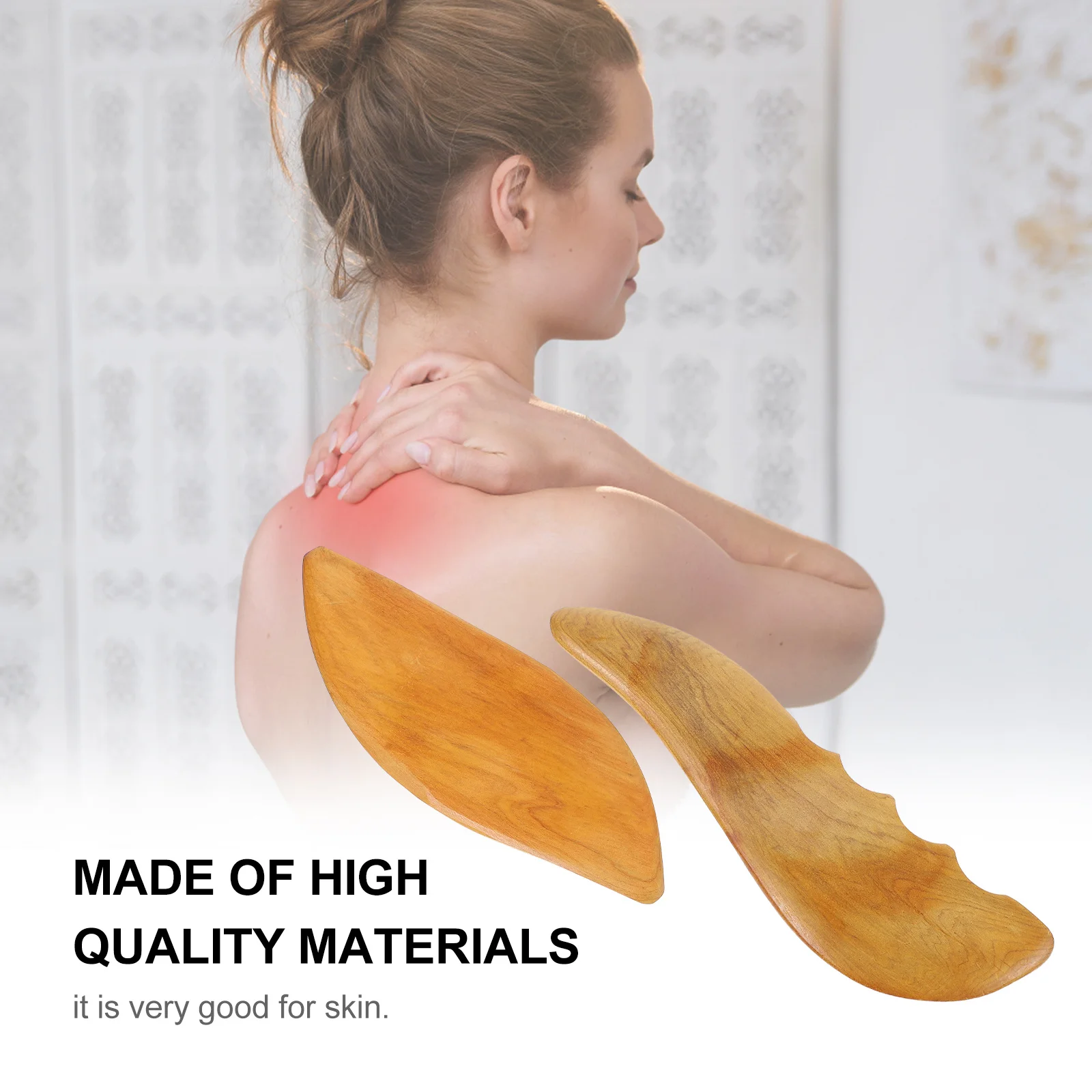 

2pcs Gua Sha Board Smooth Wood Scraping Massage Tool For Face Body Spa Therapy Plate Back Massager Eco-Friendly Gift