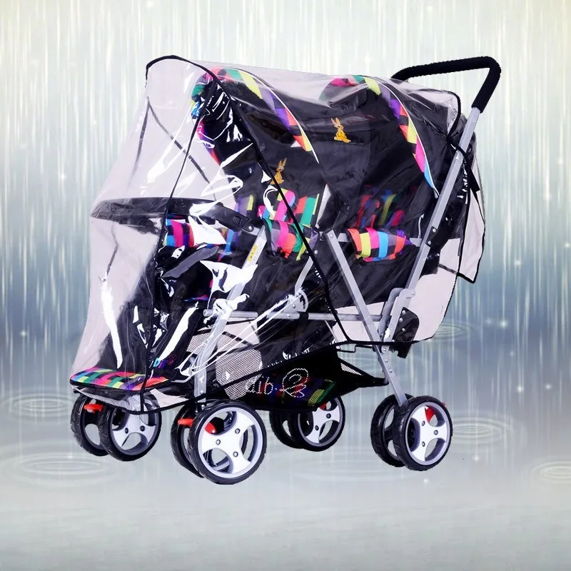 Double Seat Twin Stroller Rain Cover Windproof Waterproof Dustproof Protective Cover For Baby Pram
