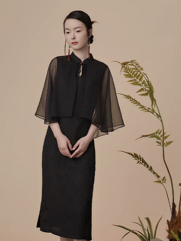 

Ele Ginger Patterned T Dr Sle awl Lapel l Waist Viscose Linen Blend ort Sve Stand Collar