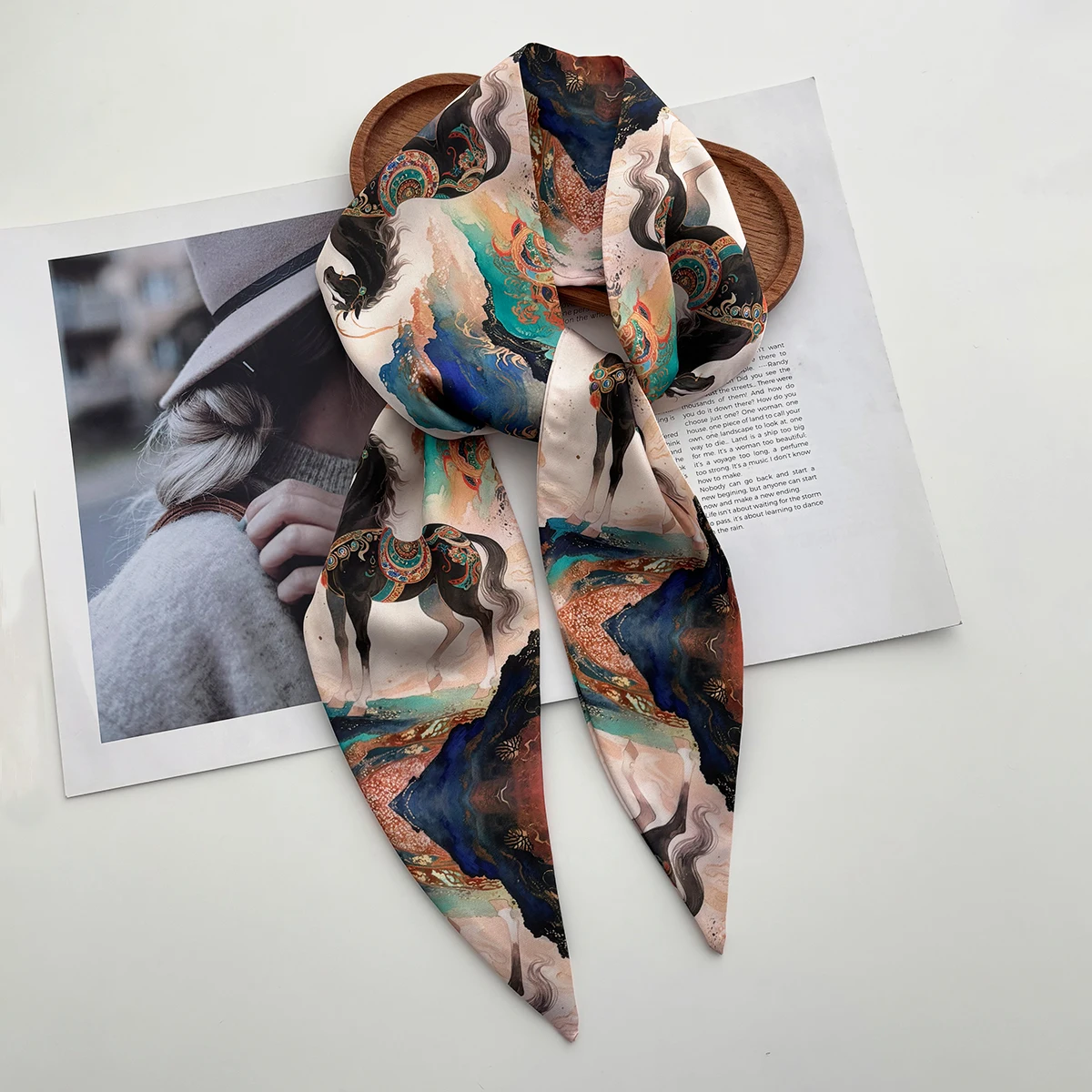 

Элегантный узкий шарф с принтом для женщин, роскошная повязка для волос, мягкая шелковая лента, шарф-платок для шеи, ретро-ремень на запястье, шейный платок