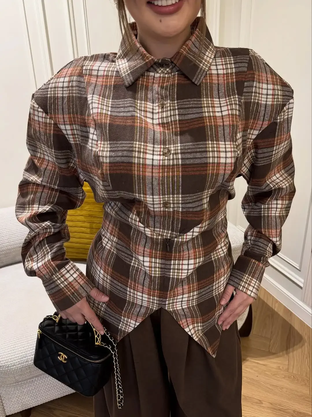 

Стильная женская рубашка в клетку с отложным воротником, приталенная, с длинным рукавом, на одной пуговице, свободного кроя, для повседневной носки, блузка для работы, новинка 2026 года