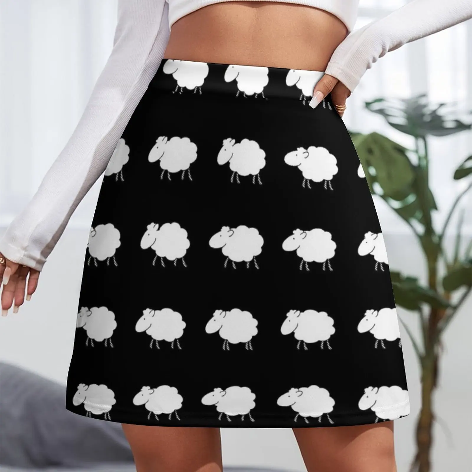 White Sheep on Black Background #3 Mini Skirt luxury women skirts Kawaii