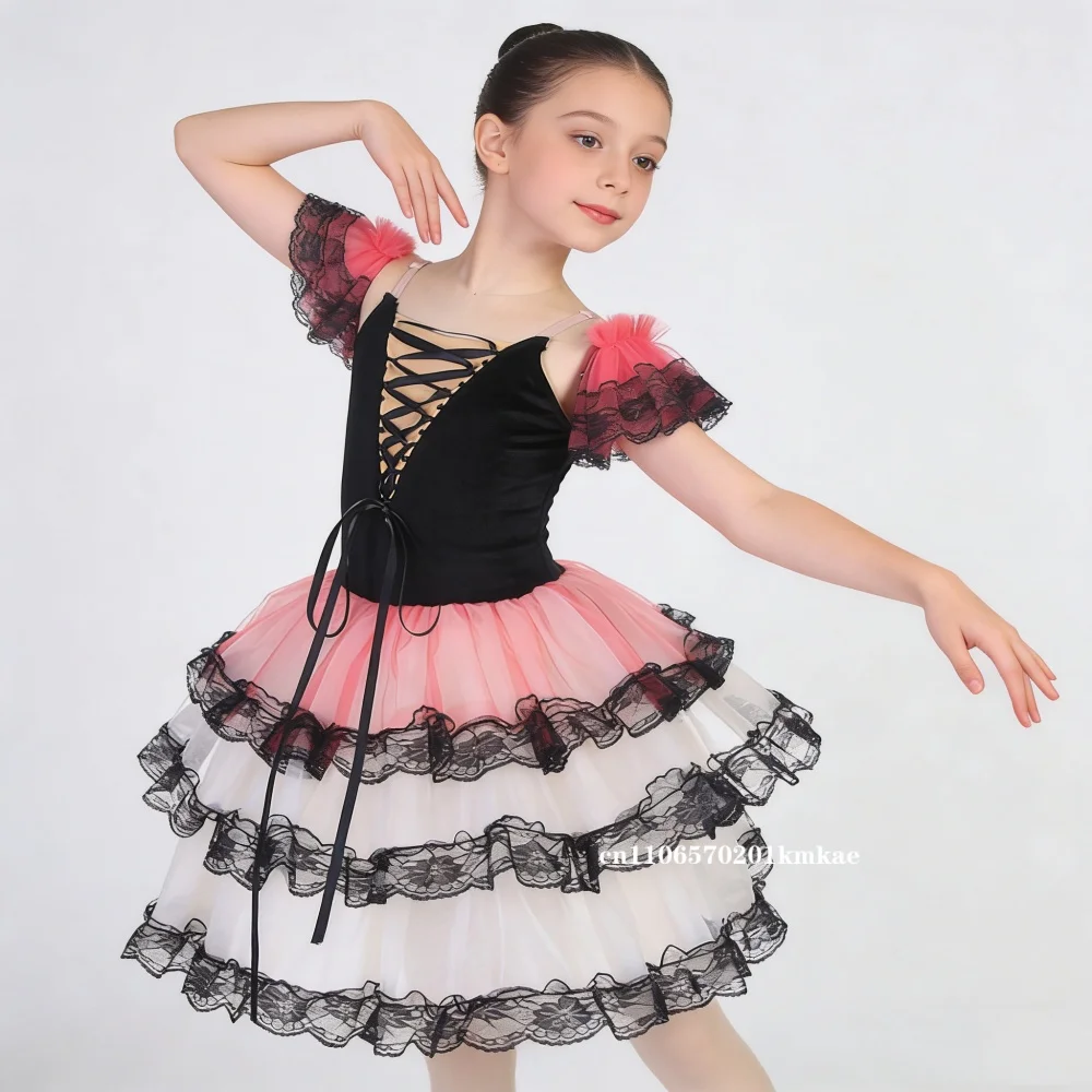 

Красная длинная романтическая балетная юбка-пачка для девочек, женщин и детей, испанское платье, костюмы для балетных танцев, гимнастическое платье