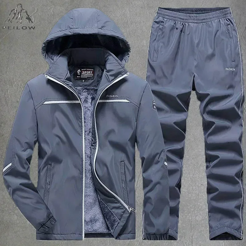 Winter Tracksuit Men's Sets Sport Fleece Thick Hoodies Streetwear Casual Track Suits Men Jacket+Sweatpants Sweatshirt Clothing