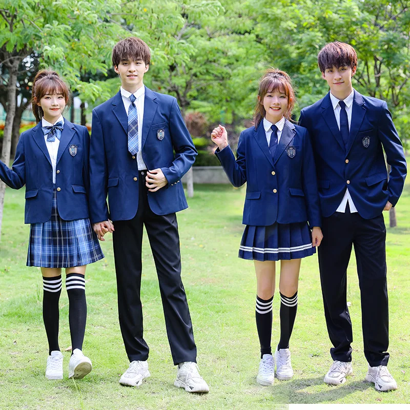 C052 Korean Fashion British College Style Suit JK Skirt Student Uniform Class Clothing