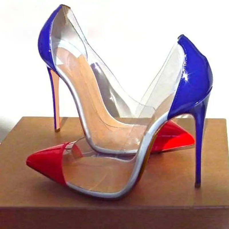 

Сексуальные женские туфли-лодочки из разноцветной кожи из ПВХ в стиле пэчворк на высоком каблуке, наряд с острым носком, на шпильке, неглубокое банкетное платье без шнуровки, каблук