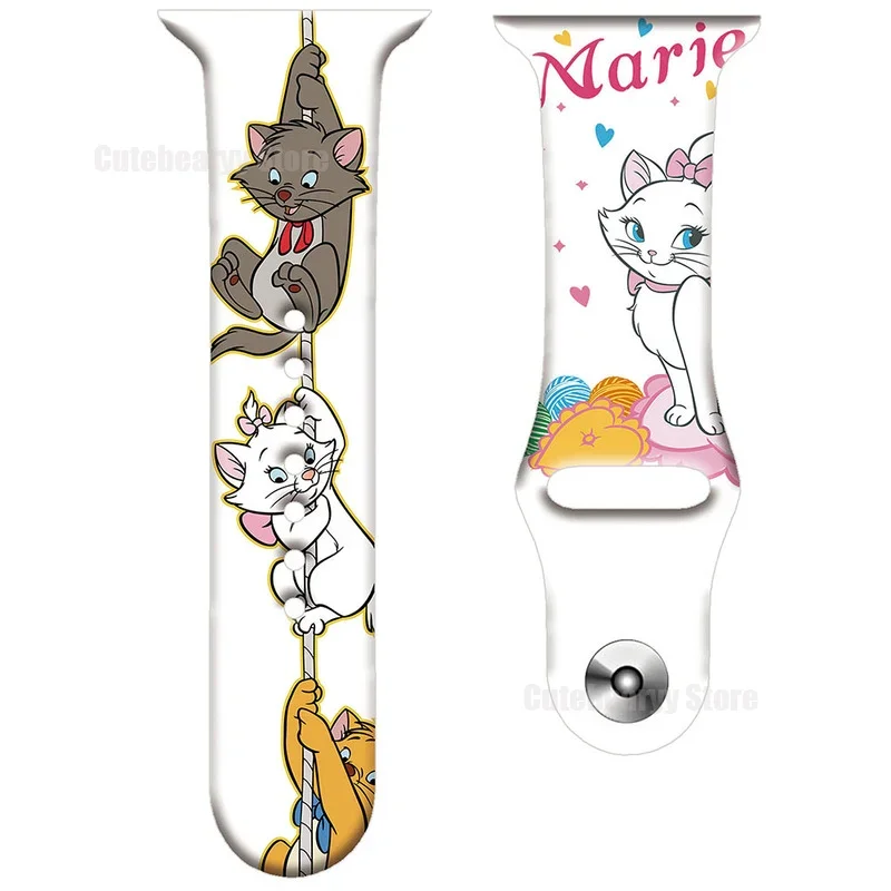 Disney Marie Cat Silicone Strap Print for Apple Watch Band 44mm 45 42 41 40 38mm Bracelet Cartoon IWatch Apple Watch 7 6 5 3 SE