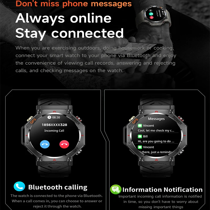 ساعة ذكية جديدة بنظام تحديد المواقع 1.39 شاشة AMOLED 3ATM مقاومة للماء مدمجة ثنائية النطاق GNSS بوصلة ChatGPT AI مساعد ساعة ذكية رياضية