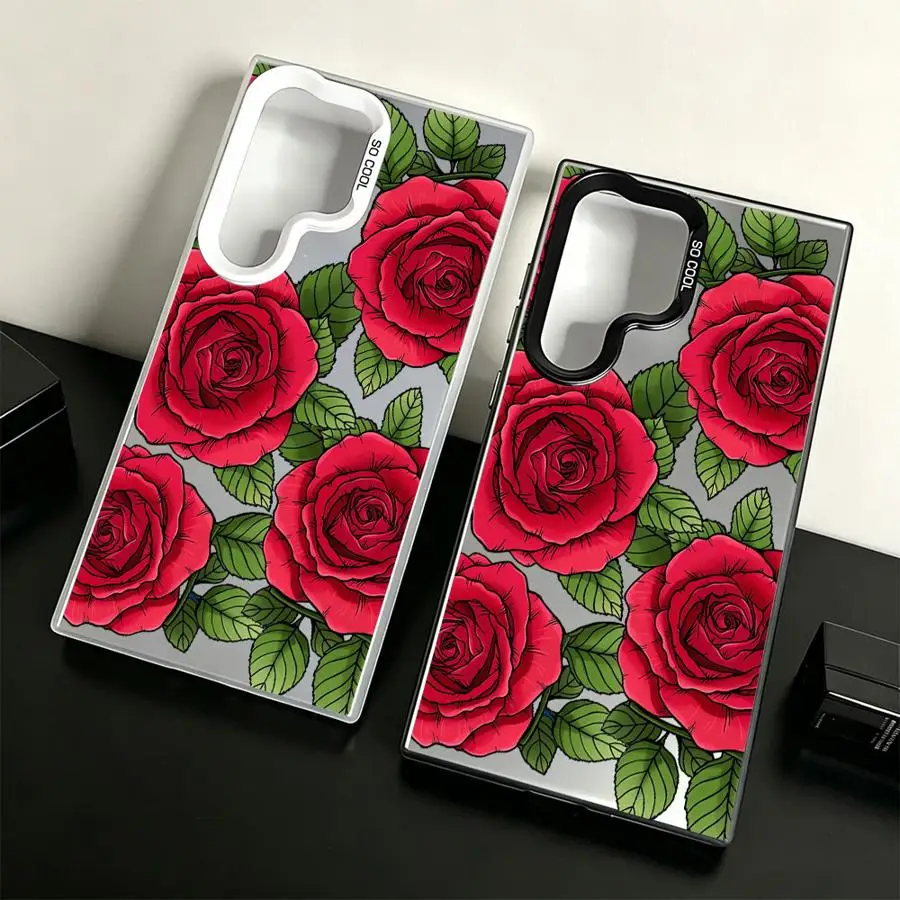 Bright Red Rose Phone Cover Case for Samsung Galaxy S26 S23 Ultra S23 S21 Note 20 Ultra S22 S25 Edge S20 Plus S24 FE