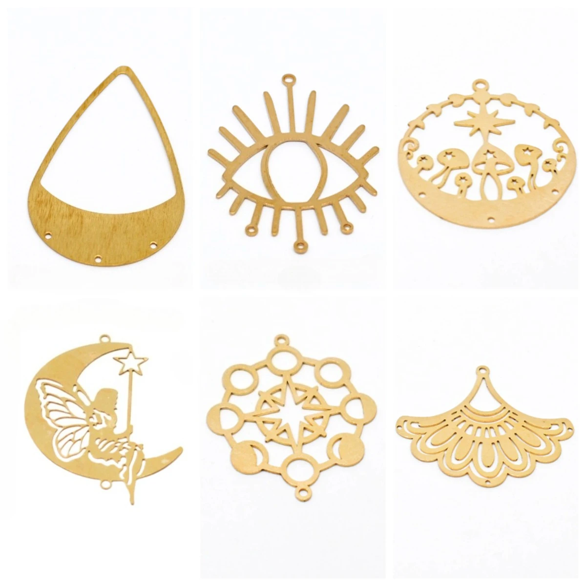 1pc Brass Frame Hanging Pendant DIY Suncatcher Crystal Wind Chimes Making Parts Accessory Connector Witchy Evil Eye Window Decor
