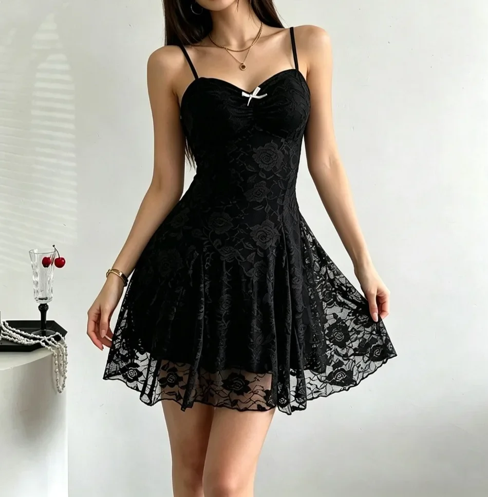 Sommerliches Neues Mini-Kleid mit Spaghettiträgern, Rüschen, Korsett, Rückenfreiem Design, Bandage, Spitze, Stufenrock, Rüschenkleid, Club-Party-Sexy-Kleid, Weißes Kleid – Detail 4