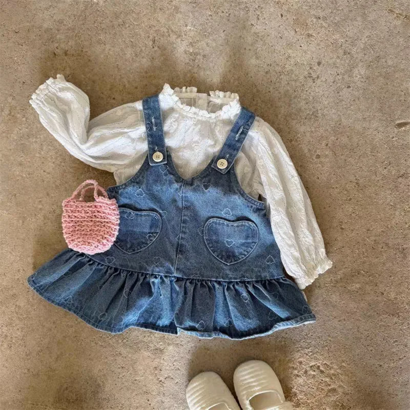 

2025 Autumn New Girls Sleeveless Denim Strap Dress Children Cute Ruffled Dress Baby Girl Sweet Princess Dress Kids Clothes