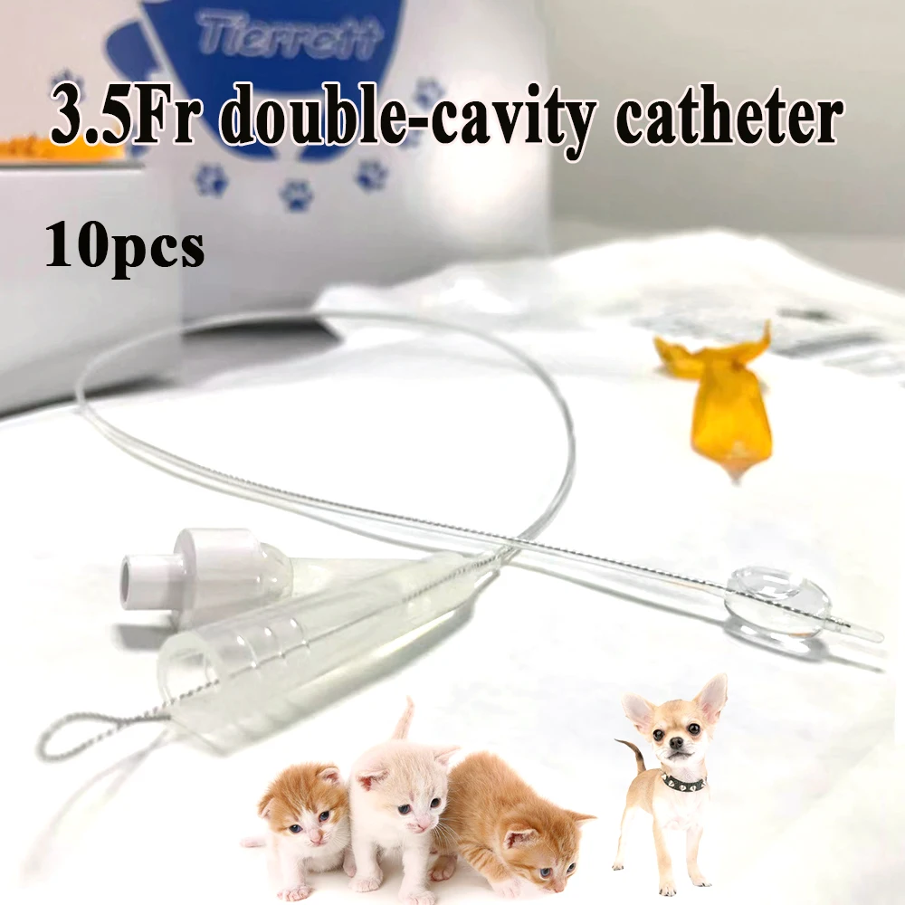 3.5FR Silicone Foley 2 Ways Stylet Self-retaining Cat Catheter Long Time Indwelling Placement Relieve Urethral Obstruction 10PCS