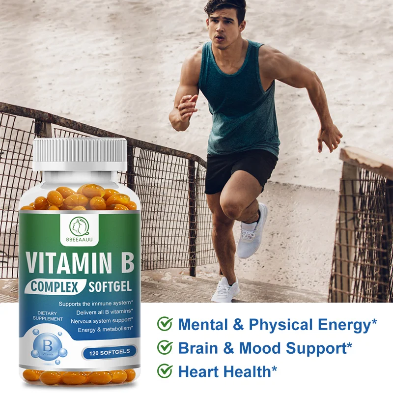 BBEEAAUU Organic Vitamin B Complex Capsules(B1,B2,B3,B6,B12) Immune System Brain and Heart Health Nervous System Metabolism