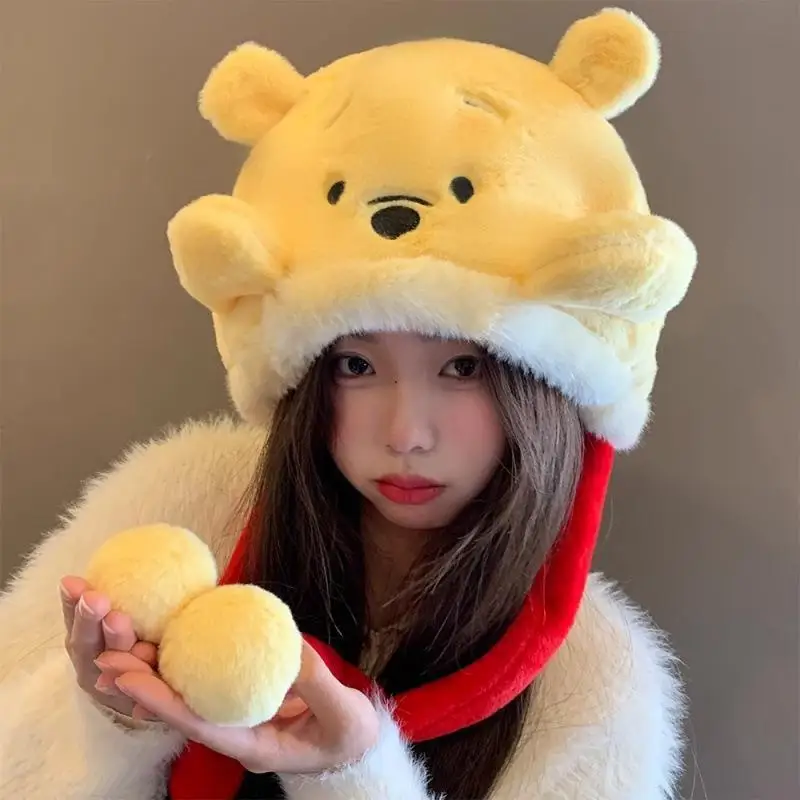 Anime Winnie The Pooh Plush Hat Kawaii Girl Thicken Ins Tab Portable Versatile Decorate Cartoon Surrounding Gift Wholesale