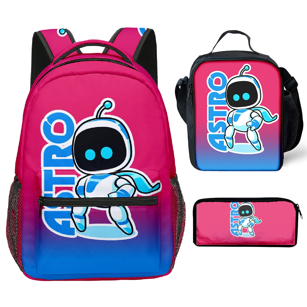 Trendy Jeugdige Grappige Astro Bot 3d Gedrukt 3 Stks/set Student Schooltassen Laptop Dagrugzak Crossbody Lunch Tas Etui