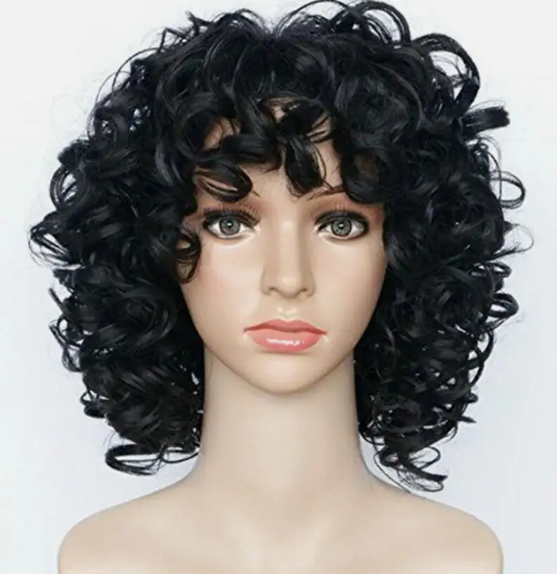 Short Curly Wigs for Black Women Curly Wig with Bangs Black Wigs for Black Women