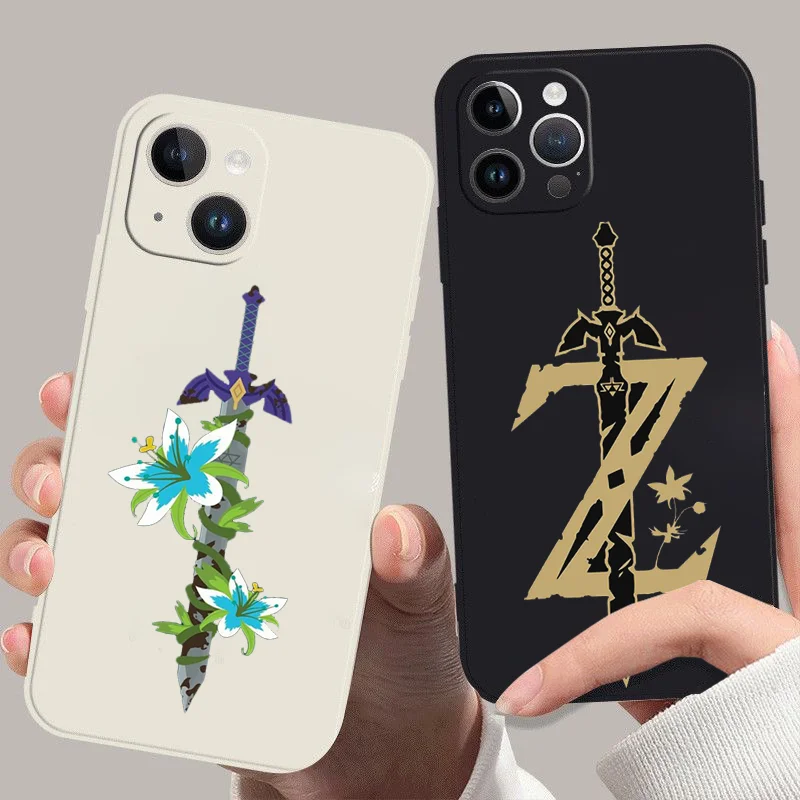 

Flowers and Blue Swords For iPhone 15 11 12 13 Mini 14 Pro XR X Xs Max 6 7 8 Plus SE 2020 Black and white TPU soft phone case