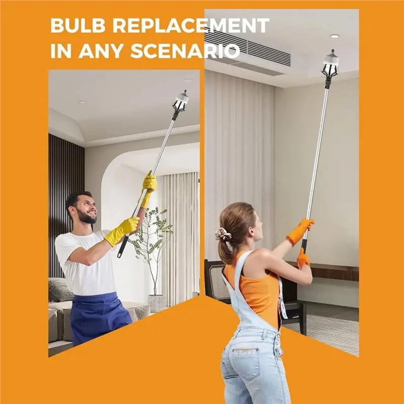 AB13-12FT Light Bulb Changer With Baskets, Suction Cup& Extension Pole- For High Ceiling Light Bulb Removal Tool