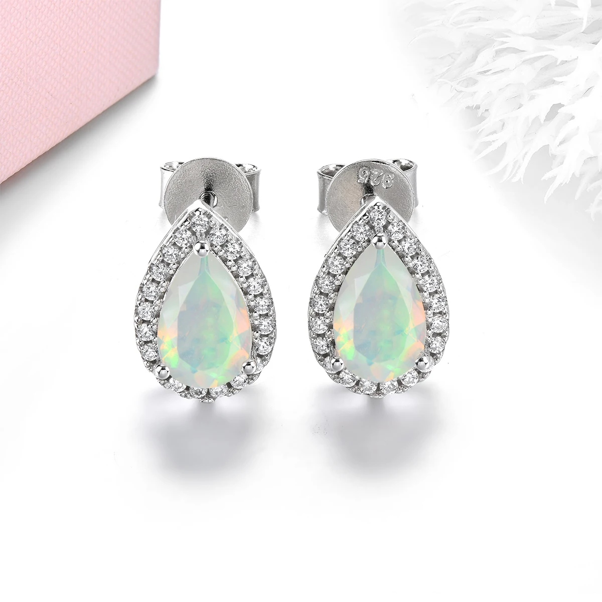 

Natural Opal Solid Sterling Silver Stud Earring 1 Carats Genuine Gemstone Faced Opal Classic Fine Jewelry Design S925 Gifts