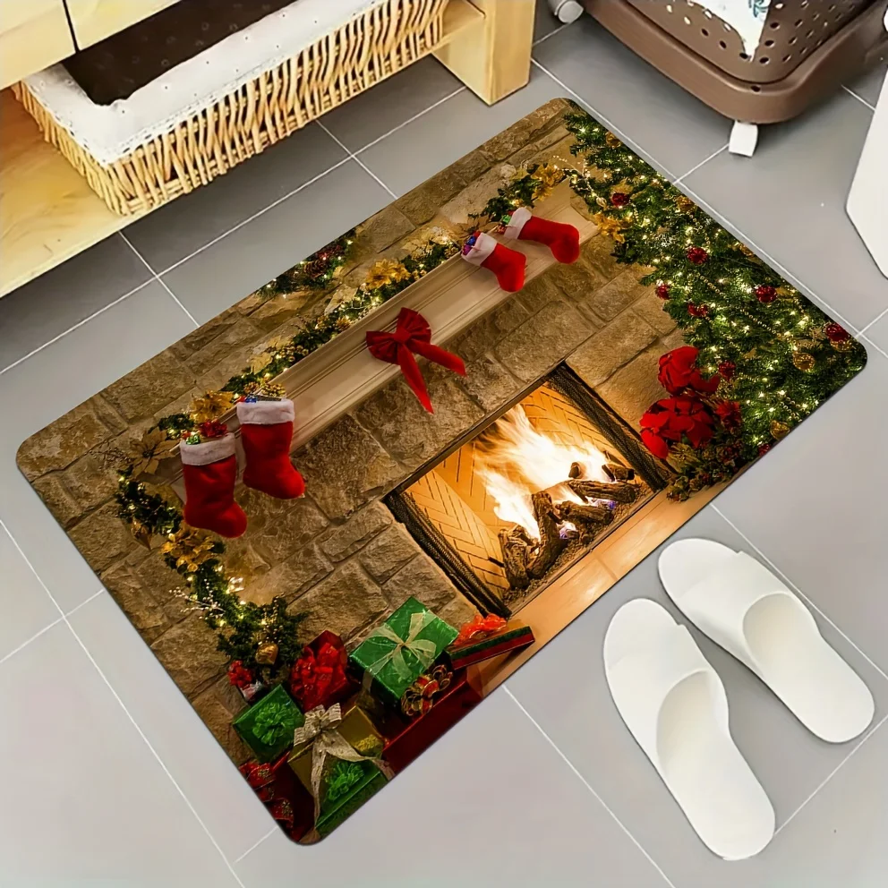 Christmas Kitchen Bathroom Non-Slip Floor Mat Living Room Balcony Hallway Entrance Rug Bedroom Bedside Foot Mat Mas Home Decor