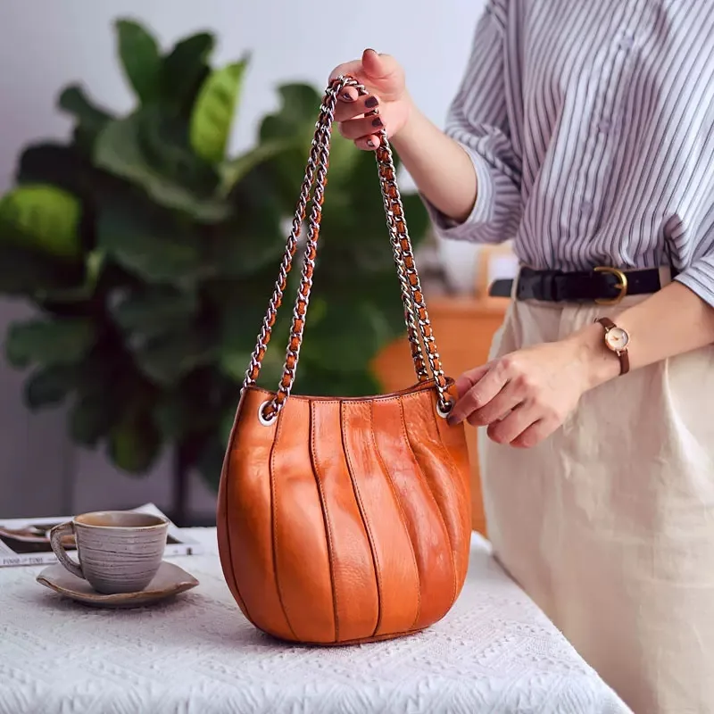 

Fashion vintage designer handmade first layer cowhide women's chain shoulder bag casual luxury genuine leather ladies handbag