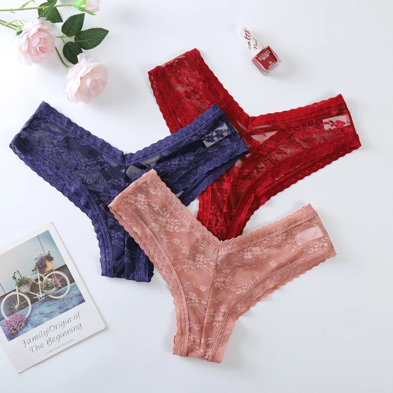 Felinus New Panties Women Lace Underwear Sexy Low-Waist G String Hollow Out Cross Belt Thong Solid Comfortable Female Lingerie