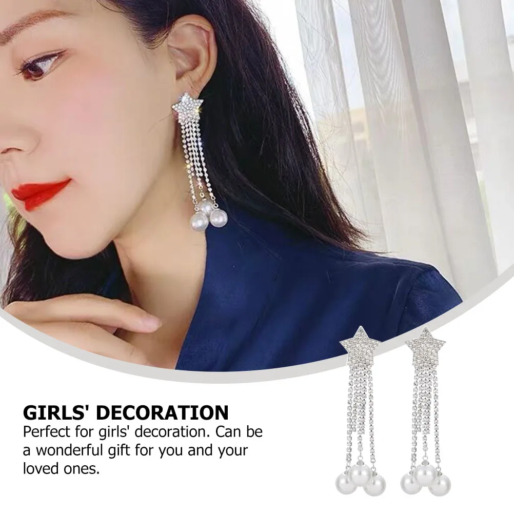 

Drop Earrings Pentagram Pearl Wedding Bridal Ear Decor Fashion Jewelry Accessories for Women Girls Gifts