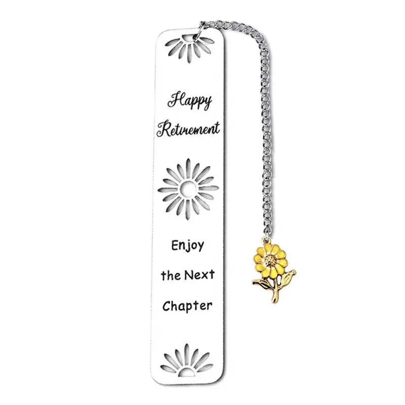 Metal Stainless Steel Sunflower Hanger Bookmark Happy Retirement Gift Pattern Letters Reading Bookmark Learning Supplies