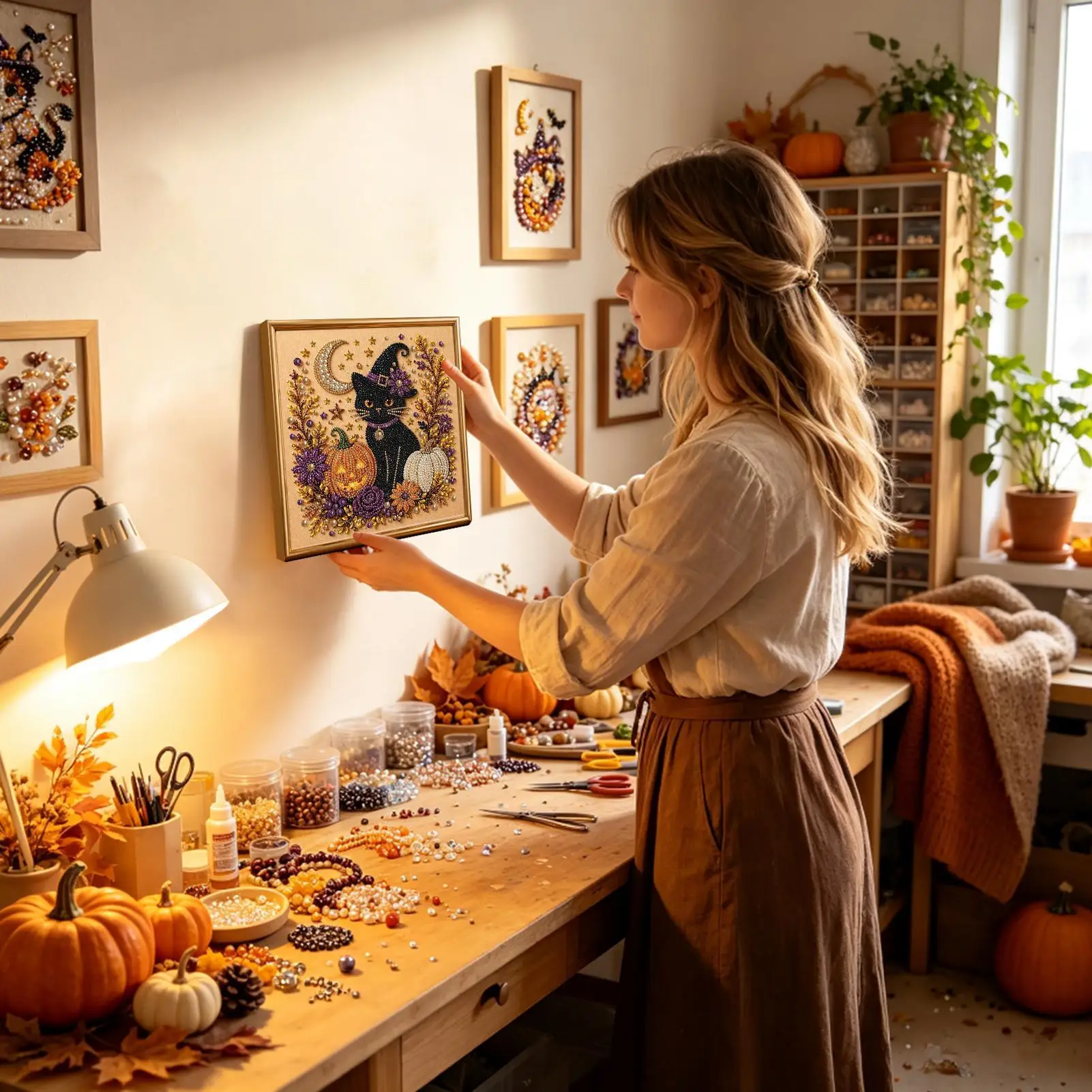 Halloween Pearl Art DIY Kit Seasonal Wall Paintings Decoration Rhinestone Art Craft Set For Professionals Women Men Adults