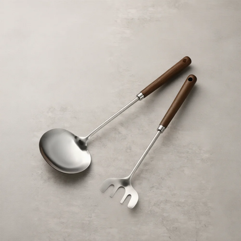 Kitchen Gadgets Vintage - ตะหลิวทำอาหารทรงเห็ดวินเทจ ใบมีดสแตนเลส ด้ามไม้กันลื่น พร้อมรูแขวน อุปกรณ์ครัว