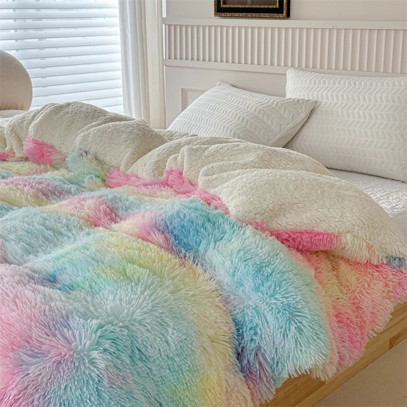 

Dyed Long Hair Duvet Cashmere Thicken Winter Blanket Warm Mink Hair Fat Comforter 4-5cm Long Hair Bedding Home Linen Colorful