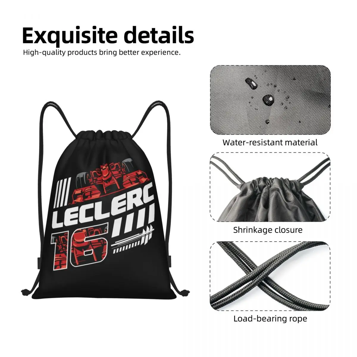 Custom charles leclerc 16 Drawstring Bag para homens e mulheres, leve, esporte, carro, esportes, ginásio, mochila de armazenamento