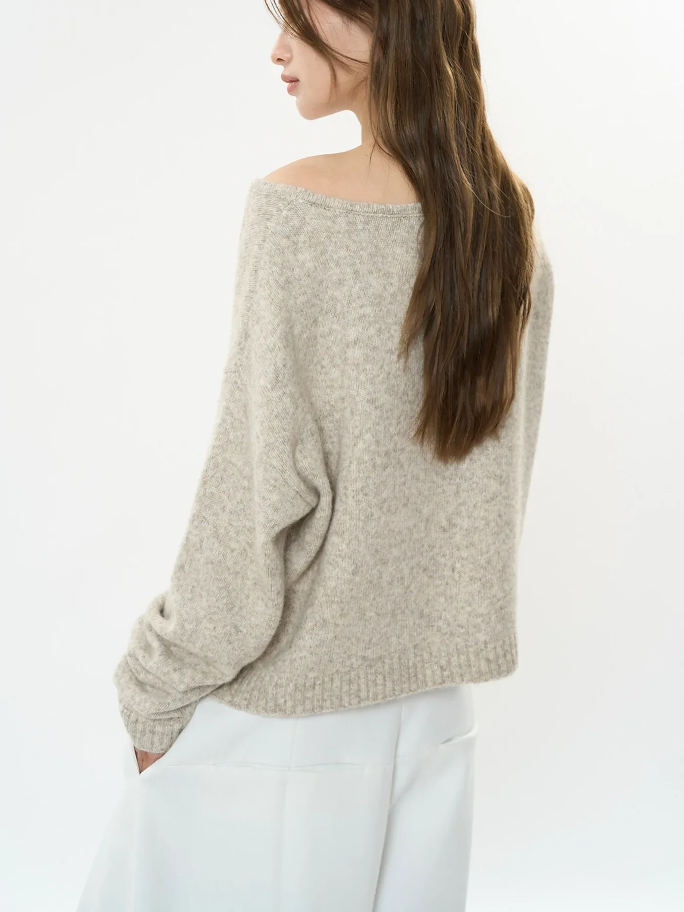 Slouchy Boxy Boat Neck Sweater Off Shoulder Jumper Women