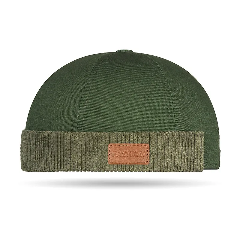 Trendy Unisex Sailor Beanie with Corduroy Trim & Leather Patch, 6 Colors image 3