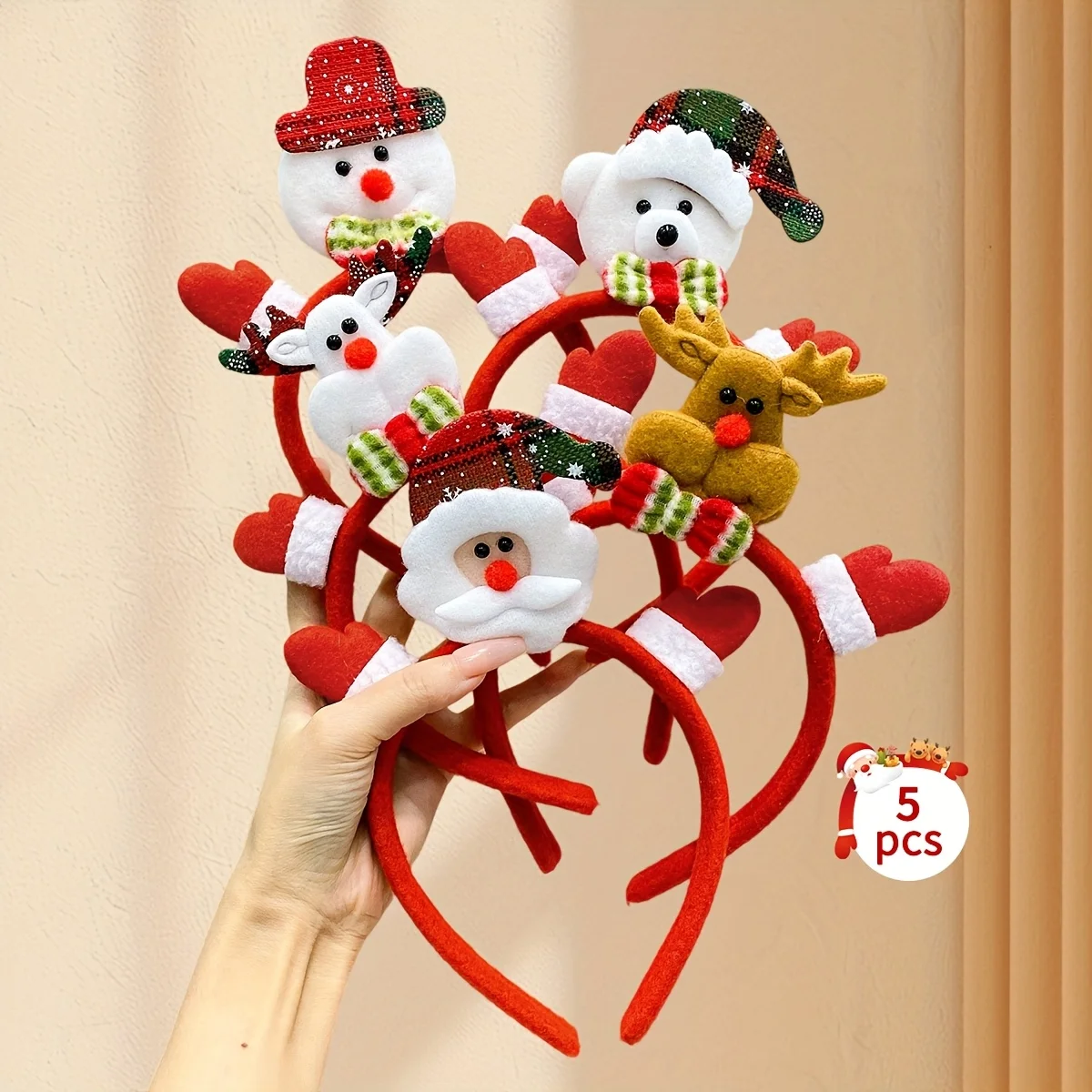 5 قطعة عصابات رأس مختلفة لعيد الميلاد ثلج الأيائل سانتا كلوز عيد الميلاد عقال عيد الميلاد دبوس الشعر للحزب المفضلة لوازم الفصول الدراسية #3