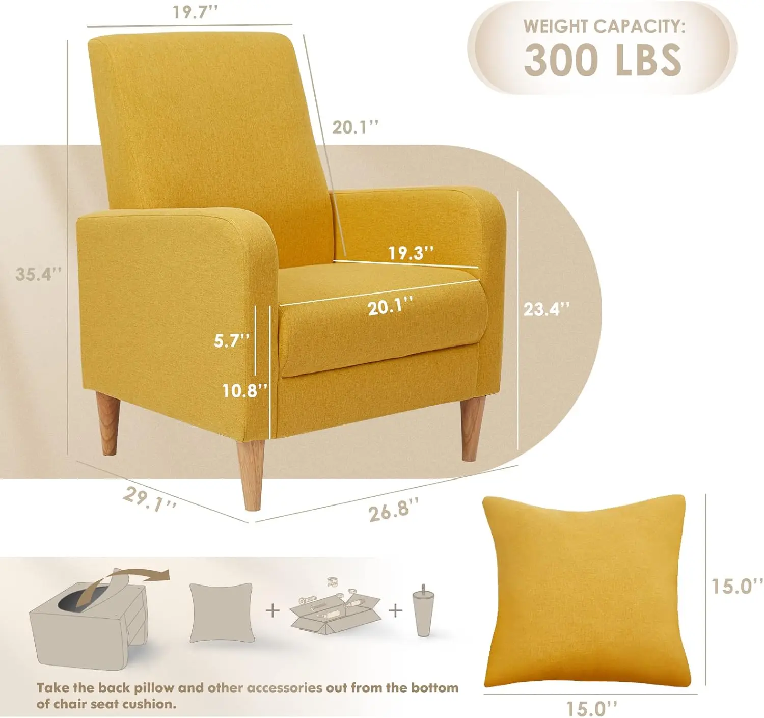 Modern Upholstered Accent Chair Armchair with Pillow, Fabric Reading Living Room Side Chair,Single Sofa with Lounge Seat