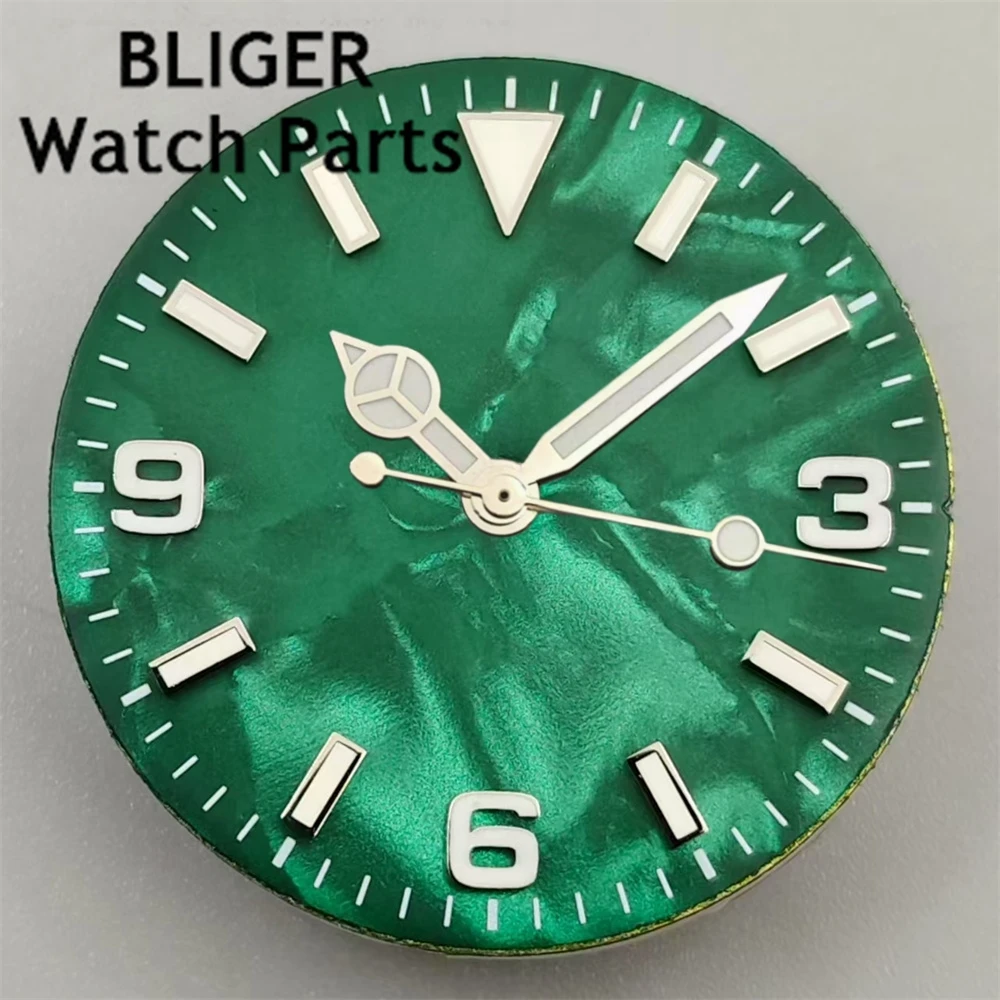 BLIGER 29mm quadrante dell'orologio quadrante di perle con lancette set verde luminoso adatto NH35 NH36 ETA2824 2836 Miyota8215 Mingzhu DG PT5000 movimento